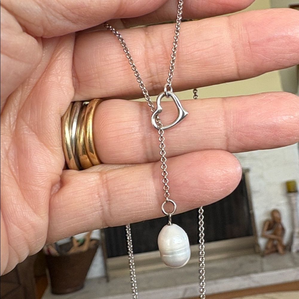 Michael Hill Sterling Silver Open Heart Pearl Lariat Necklace